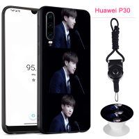 BTS เคสโทรศัพท์สำหรับ Huawei P30ซิลิคอนนุ่มกรณีที่มีรูปแบบเดียวกันแหวนและเชือก