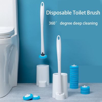 360° Disposable Toilet Brush Cleaner With Long Handle Bathroom Cleaning Brush With Replaceable Brush Head Toilet Accessories