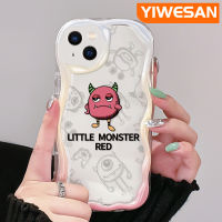 YIWESAN เคสสำหรับ iPhone 14 Pro Max 14 Plus 13 Pro Max 13 Mini เคสลายการ์ตูน Little Monster Red Patten สีสันสดใสลายคลื่นเนื้อครีมน่ารักกันกระแทกแบบใสนิ่มเคสมือถือโปร่งใสลายกล้องถ่ายรูปสร้างสรรค์เรียบง่ายฝาครอบป้องกันอ่อนโยน