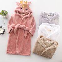 Baby Girls Cartoon Deer Hooded Bathrobe Child Toddler Bathing Towel Robe Embroidered Fleece Winter Baby Clothing Sleepwear