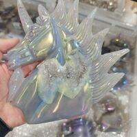 15ซม. Natural Agate Geode Unicorn Figurine แกะสลักควอตซ์ Horse Skull Healing คริสตัลเครื่องประดับตกแต่งบ้านตกแต่งงานฝีมือ1Pc