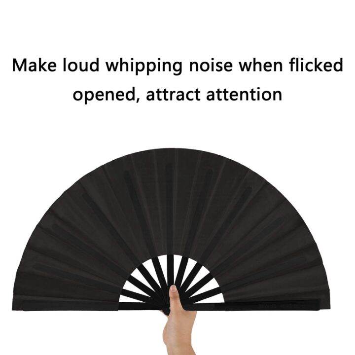 4-pieces-large-folding-fan-nylon-cloth-handheld-folding-fan-chinese-kung-fu-tai-chi-fan-black-decoration-fold-hand-fan