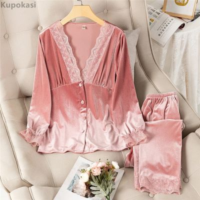 【jw】♠✇♈  Kupokasi 2 Pieces Pyjamas Set Sleepwear Sleeve Trousers Homewear