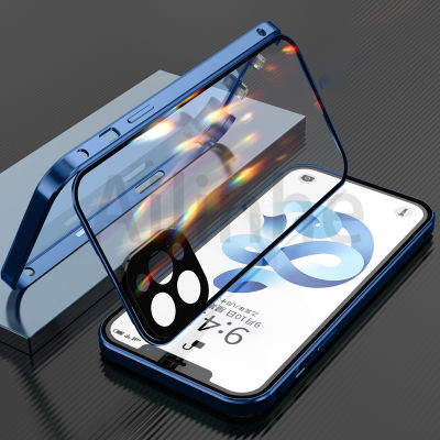 สำหรับ iPhone 14 12 13 11 Pro Max 14 Plus เคสกระจกสองด้านใส่การ์ดได้ทั้งโทรศัพท์ป้องกันเลนส์กล้องโลหะ