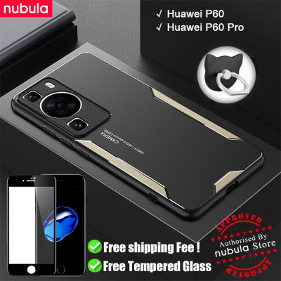 NUBULA เคส Huawei P60 | เคส P60 Pro,อะลูมินัมอัลลอยโลหะผิวด้านฝาหลังเคสโทรศัพท์มือถือรอยขีดข่วน Huawei Hp P60ที่ยึดแบบวงแหวนป้องกันหน้าจอฟรีกระจกเทมเปอร์สำหรับ Huawei P60โปร