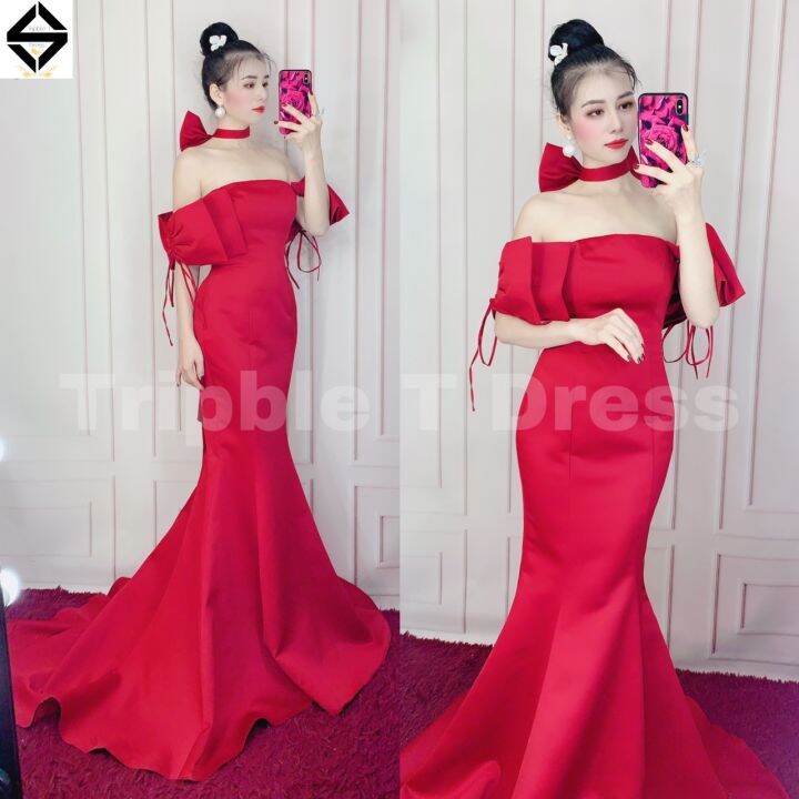 Đầm body maxi mặc cưới phối phụ kiện nơ tay và cổ đi kèm TTTDRESS ...