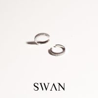 SWAN - Double Simple Cuff ต่างหูหนีบเงินแท้ ไม่ต้องเจาะ ฝังเพชรคิวบิกเซอร์โคเนีย cubic zirconia