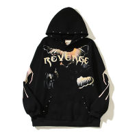 revenge y2K Long sleeved hoodie with thick hood for men Hoodie แขนยาว Hoodie หนาผู้ชายอเมริกันสูง Street Lightning Hoodie เสื้อกันหนาว Street Trend แบรนด์ oversize Rivet Hoodie