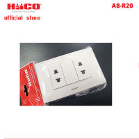 HACO เต้ารับ 2 ขา 2 ช่อง พร้อมแผงหน้ากาก รุ่น A8-R20