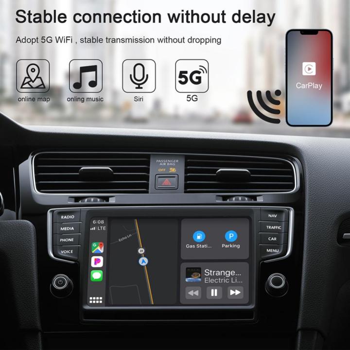 อะแดปเตอร์รถยนต์อัตโนมัติคู่-wifi-2-4-ghz-5ghz-สายไปยัง-carplay-ไร้สายบลูทูธรองรับ5-0ใช้พลังงานต่ำสำหรับระบบ-iphone-6และข้างต้น