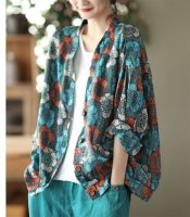 Cotton and linen printed cardigan female summer new fashion literary retro elegant loose casual sunscreen air-conditioning shirt