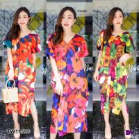 P11593 	เดรสยาวพิมดอกไม้ long floral print dress