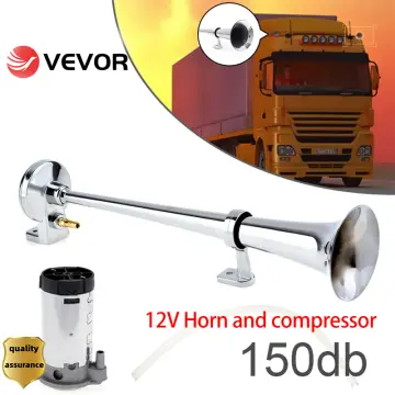 12V 150db Air Horn, 18 Inches Chrome Zinc Single Trumpet Truck Air Horn  with Compressor for Any 12V Vehicles Trucks Lorrys Trains Boats Cars  (Sliver)