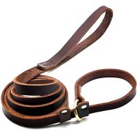 Real Leather Dog Slip Lead Leash Adjustable Pet Dog Slip Chain with Slider Strong Flat Leather Dog Training Leash for Large Dogs Leashes