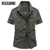 JEEP SPIRIT เสื้อผู้ชายฤดูร้อนบางแขนสั้นเสื้อแจ็คเก็ตผู้ชายหลวมขนาดใหญ่กลางแจ้งผ้าฝ้ายล้าง Workwear Top Men