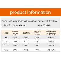 Women Dresses Cotton V-Neck Dress Korean Mid Long Sleeve Dress Plus Size Loose Dresses