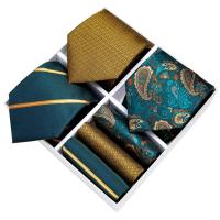 New Fashion 3 Pack Men Tie Gift Box Set Formal Business Wedding Necktie Handkerchief Cufflinks 100 Silk Tie Kit For Men DiBanGu