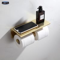 Double Ring Toilet Paper Holder Big Top Shelf Black &amp; Brushed Gold &amp; Chrome Stainless Steel Toilet Roll Holder