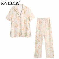 KPYTOMOA Women 2021 Fashion Tie-Dye Print Loose Blouses Vintage Short Sleeve Button-up Side Vents Female Shirts Blusas Chic Tops