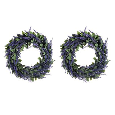 2X Artificial Wreath, Door Wreath 17 Inch Lavender Spring Wreath Round Wreath for the Front Door, Home Decor