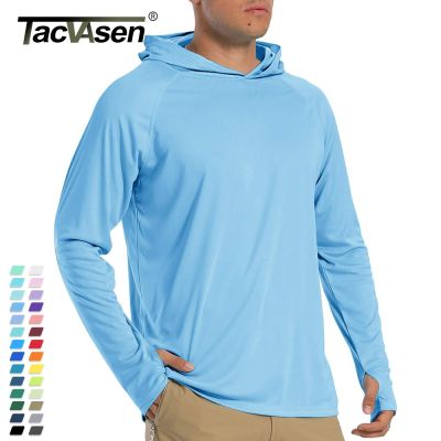 TACVASEN เสื้อยืดแขนยาวสำหรับผู้ชายกันแดดมีฮู้ด,เสื้อยืดลำลองกันรังสียูวีระบายอากาศได้น้ำหนักเบาเสื้อยืดแห้งเร็วผู้ชาย