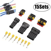 15Sets Waterproof 2/3/4Pin Way Seal Quad Bike 12A IP68 Electrical Automotive Wire Connector Plug Terminals Truck Car Electrical Connectors