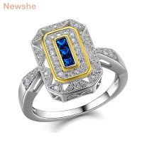 Newshe Wedding Ring Classic Jewelry Solid 925 Sterling Silver White &amp; Gold Color Blue AAAAA Zirconia Cocktail Ring For Women