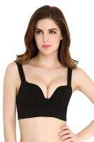 Womens Full V-Deep Seamless Wireless Full Straight Up Sports Bra (M, Black)