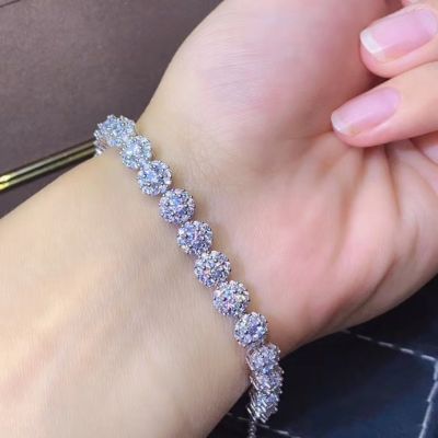 MDINA Real Moissanite Diamond Bracelet 925 Sterling Silver White Stone Bangle for Women Fine Wedding Jewelry