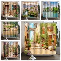 3D Arch Garden Landscape Shower Curtain Forest Waterfall Nature Scenery Home Decor Polyester Waterproof Fabric Bathroom Curtains