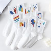 ☽✣¤ Korea New College Style Funny Harajuku Graffiti White Socks Simple Female Artistic ink Socks Japanese Cute Casual Women 39;s Socks