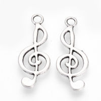 20pc Tibetan Style Alloy Pendants Musical Note Cadmium Free &amp; Lead Free Antique Silver 24.5x9.5x1.5mm Hole: 2mm