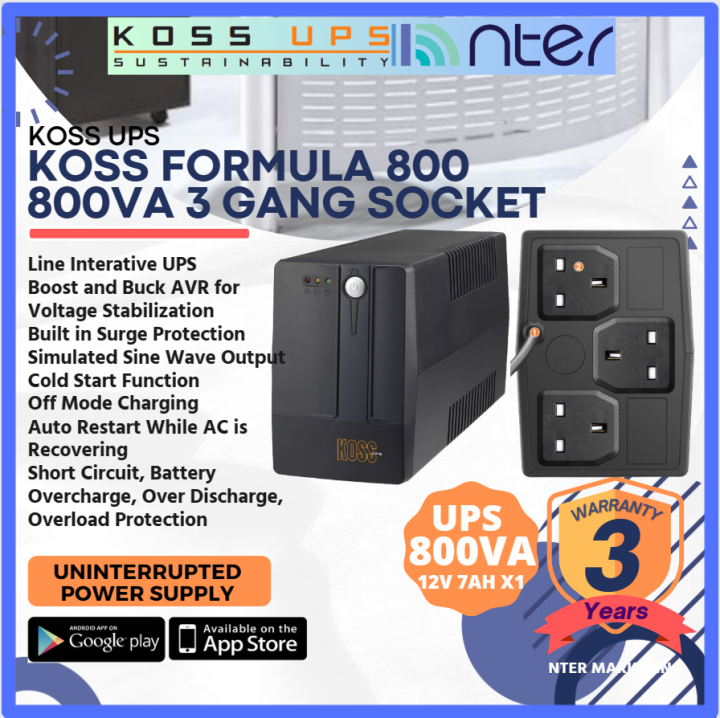 KOSS 800VA Line Interactive Uninterruptible Power Supply UPS Back Up