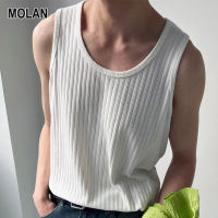 MOLAN เสื้อยืดแขนกุดผู้ชายเสื้อซับในผ้าฝ้ายสำหรับผู้ชายและผู้หญิงเสื้อแขนกุดผ้าถักสีทึบเรียบง่ายสำหรับเสื้อยืดแขนกุด