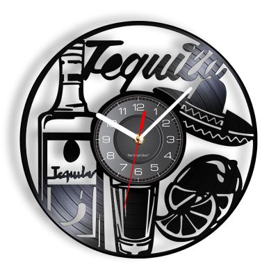Beverage Dringking Vinyl Record Wall Clock Tequila Time Wall Art Vintage Wall Clock Drinking Bar Pub Wall Sign Wine Guy Gift