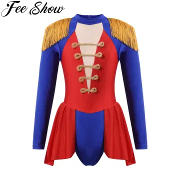 Red Marching Band Uniform Long Sleeve Tassels Coat Jacket Kids Halloween  Drum Major Costume Royal Guard Parade Fancy Dress Up