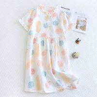 【Duoduos pajamas】   ฤดูร้อนใหม่ชุดสุภาพสตรี100ผ้าตาข่ายผ้าฝ้าย Nightdress แขนสั้นกระโปรงกลมบางคอลูกไม้น่ารักบ้านกลางความยาว Plus ขนาด