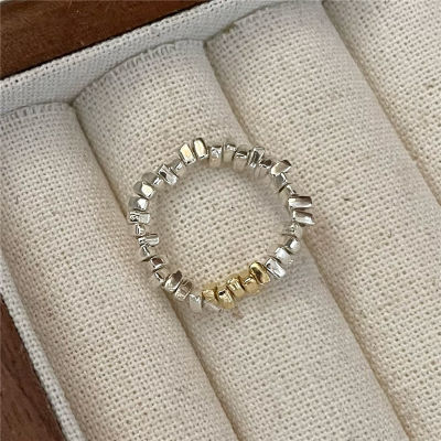 [COD] 碎银子แหวน 925 เงินสเตอร์ลิง INS แหวนจับคู่สีทองและสีเงินสไตล์เกาหลีแหวนออกแบบรูปทรงเรขาคณิตสามเหลี่ยม