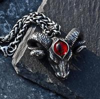 Gothic Red Devil Eyes Sheep Head Pendant Necklace for Men Hip Hop Rock Biker Jewelry Gift Fashion Chain Necklaces