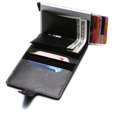 Qijunfeng RFID Shielded Anti-theft Aluminum Alloy Blocking Vintage Business Safe Card Case Wallet Automatic Elastic Card Package