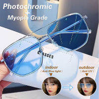 【Photochromic สายตาสั้นแว่นตา】-600ถึง0ผู้หญิงผู้ชายสายตาสั้นกรอบขนาดใหญ่เกาหลีป้องกันแสงสีฟ้าแว่นสายตาสั้นป้องกันดวงตาลำแสงคู่แว่นตาคอมพิวเตอร์