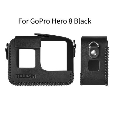 Telescopin เคสหนัง Pu สำหรับ Gopro Hero 8สำหรับ Hero 5 6 7สีดำปลอกคอกันสุนัขเลียตัวป้องกันขนาดเล็กสีน้ำตาลดำกับอุปกรณ์สายรัดยาว