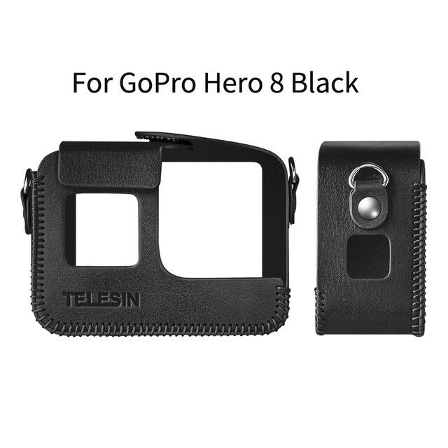 telescopin-เคสหนัง-pu-สำหรับ-gopro-hero-8สำหรับ-hero-5-6-7สีดำปลอกคอกันสุนัขเลียตัวป้องกันขนาดเล็กสีน้ำตาลดำกับอุปกรณ์สายรัดยาว