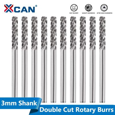 XCAN 10pcs 3mm Shank Double Cut Tungsten carbide Rotary Burr Sets For Dremel Rotary Tools Rotary File