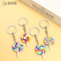 【DT】Mix Colorful Spiral Lollipop Resin Pendant Keychain Funny Simulation Food Candy Color Acrylic Keyring for Bag Key Holder Jewelry hot