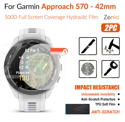 Zenia 2ชิ้น HD เต็มหน้าจอขอบโค้งปกป้องทุกส่วนของเครื่องฟิล์มกันรอยสำหรับ Garmin Approach S70 42mm สมาร์ทวอท์ช HD 9ชั่วโมงฟิล์มบาง TPU ล่องหนไม่แตกฟิล์มป้องกันป้องกันการแผ่นฟิล์มกันรอย