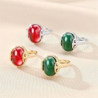 （HOT） Court retro titanium steel ring female fashion Europe and America chalcedony ruby couples diamond hand wholesale