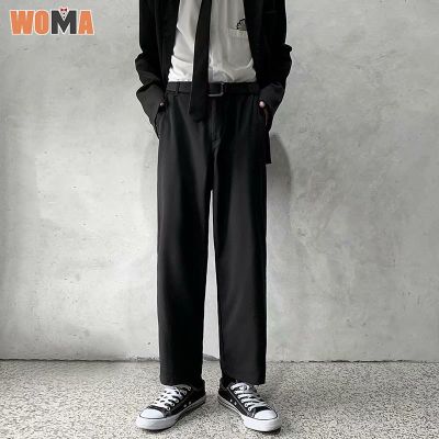 WOMA กางเกงขายาวขากว้างสำหรับผู้ชาย,กางเกงขายาวหลวมชุดลำลองแนวเกาหลีกางเกงผ้ากำมะหยี่ใส่ได้ทุกชุด