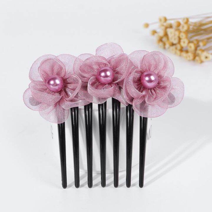 Korean Inserted Comb Adult Elegant Seven Tooth Spun Silk Pearl Hair Comb Hair Clip Korean Inserted Comb Adult Elegant Seven Tooth Spun Silk Pearl Hair Comb Hair Clip
