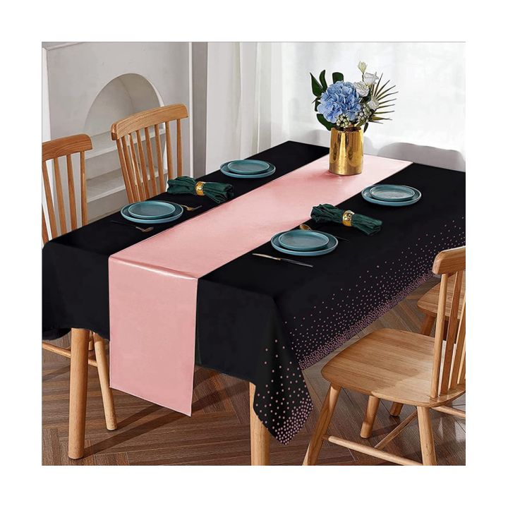 4pcs-disposable-plastic-tablecloths-table-runner-set-satin-table-runner-for-wedding-birthday-party-decorations